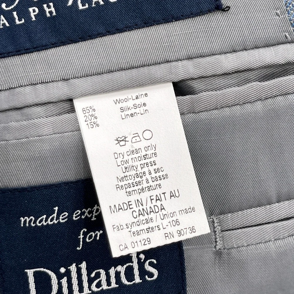 Ralph Lauren Sport Coat Wool Silk Linen Plaid Blue Mens 42L